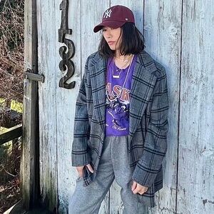 Bardot Checked Wool Blend Blazer Coat - Oversized